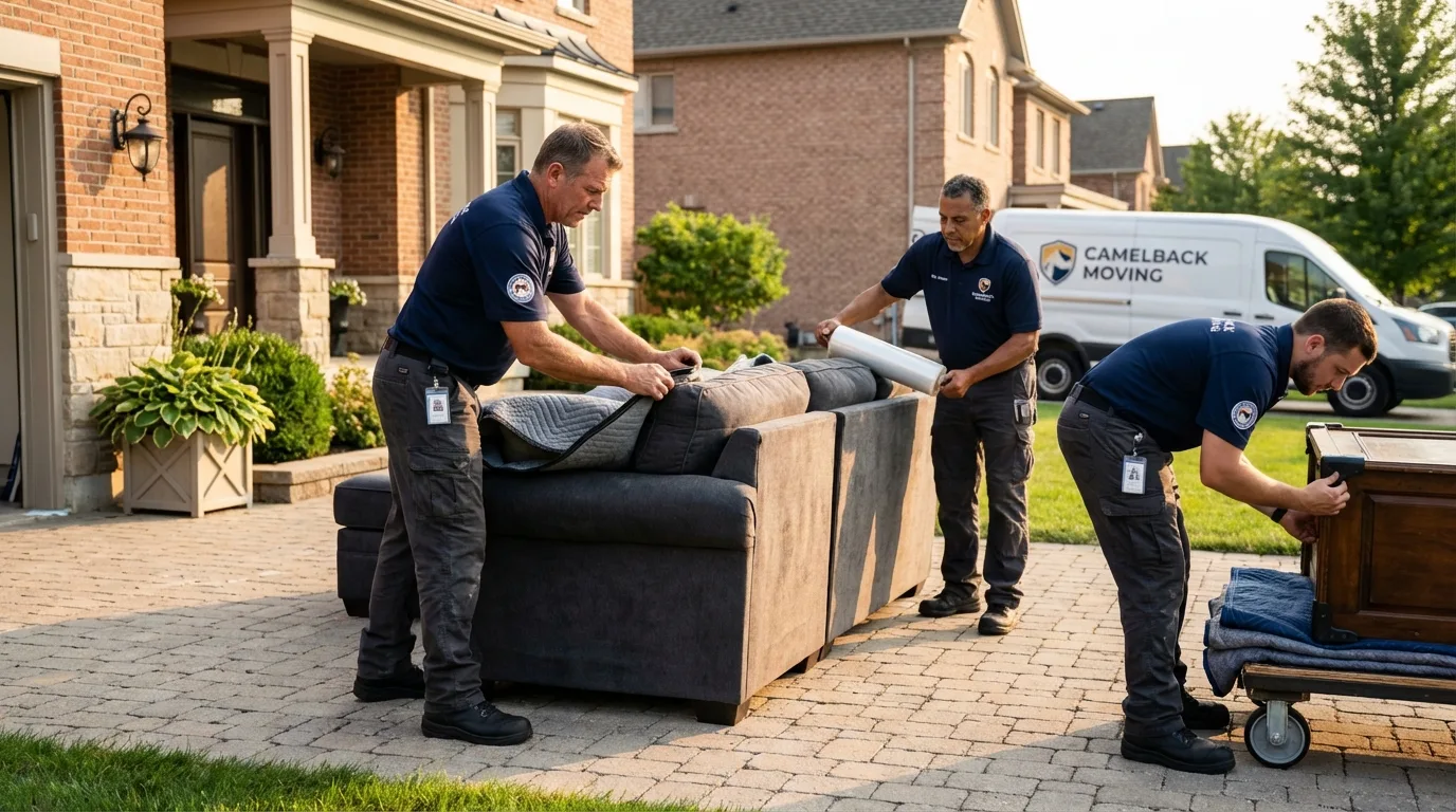 Large estate moving crew wrapping furniture in Inez, TX